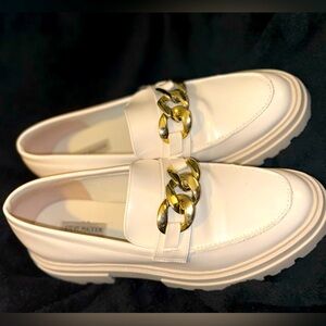 Steve Madden ''MAKIRA' Cream Gold Chain SZ 11 Chunky Platform Loafers Shoes